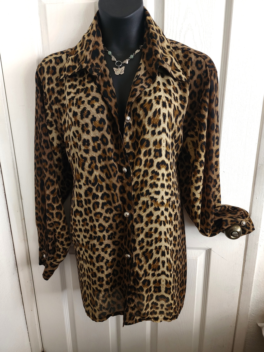 New Jojace Leopard Print Button Up Blouse Plus Size 2XL